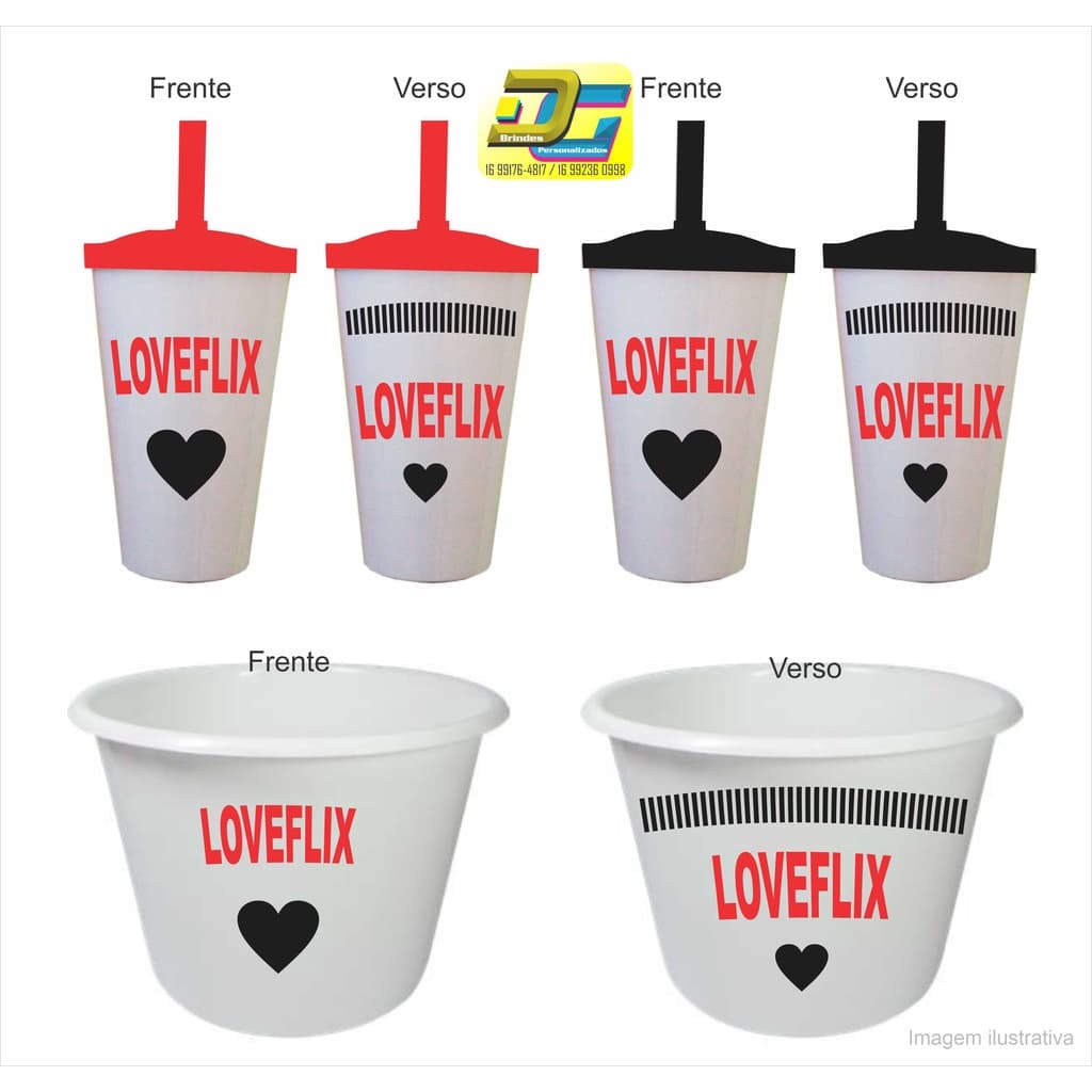 Kit Cinema Casal 2 Copos + 2 Baldes de Pipoca COMBINAÇÃO PERFEITA Com Nomes Dele e Dela