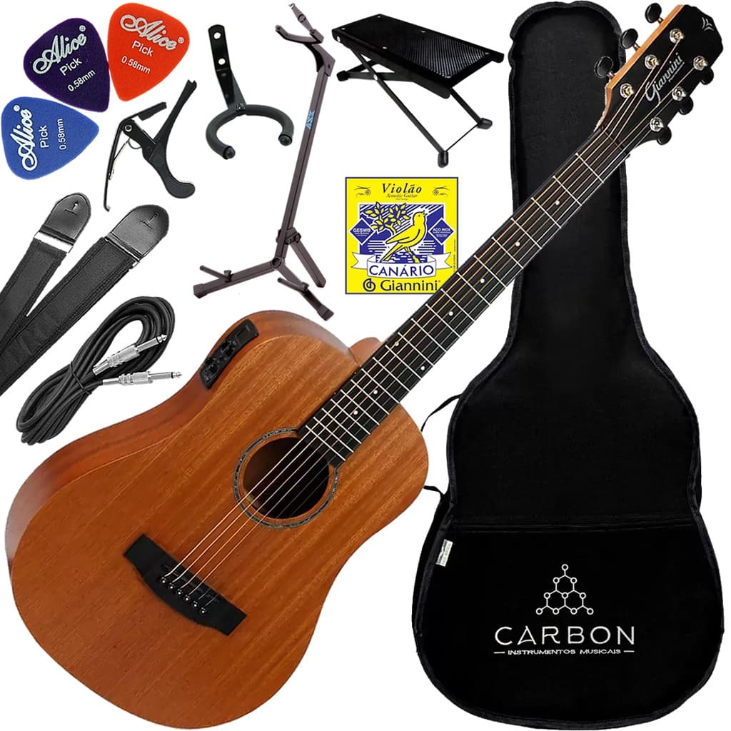 Kit Violão Giannini Baby Aço Elétrico Gtg36s Walnut Satin Eq Vx03