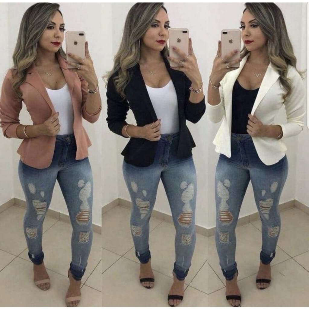 Blazer Casaco Curto Roupas Femininas Em Neopreme