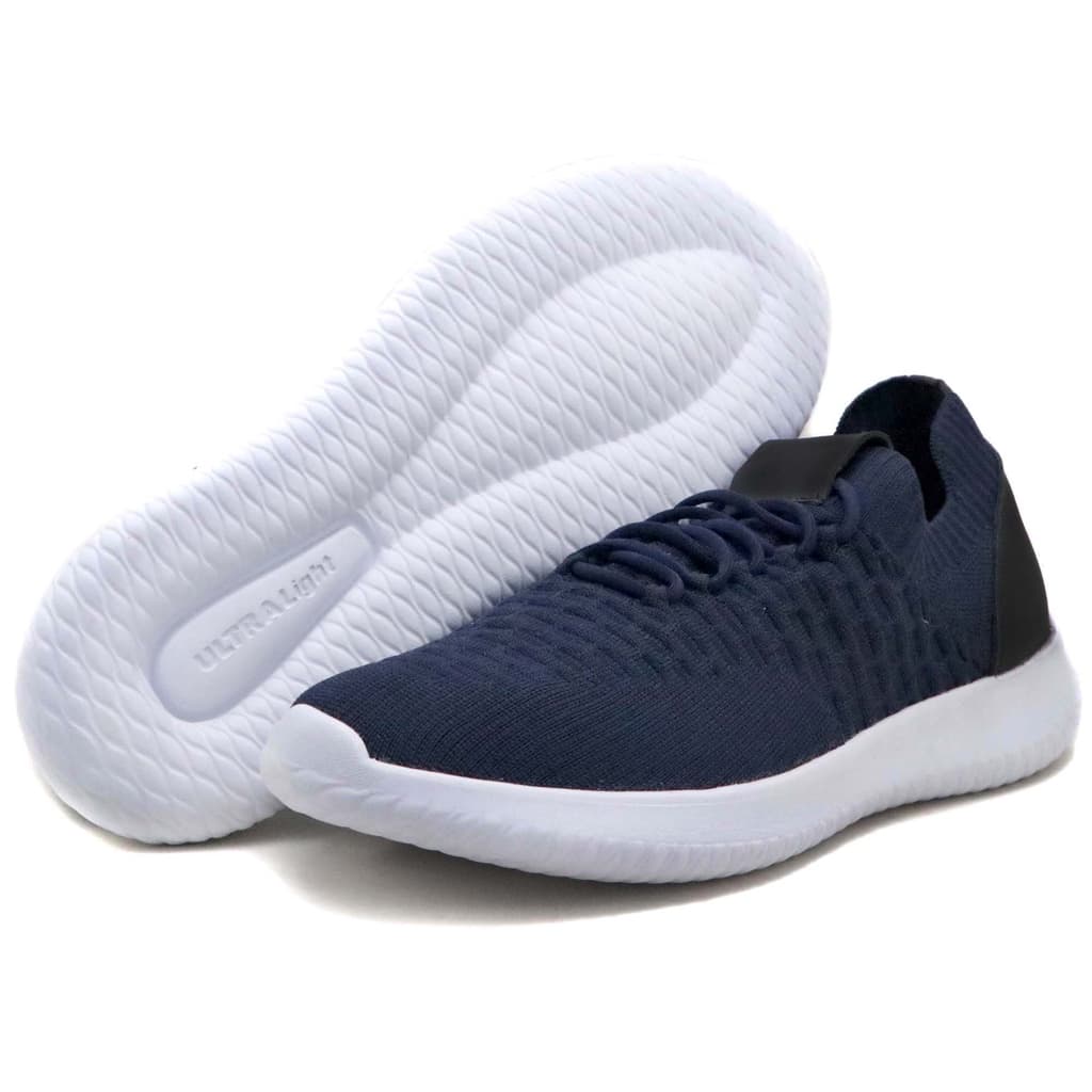 Tênis de knit para dia a dia forrado em couro e palmilha de biolatex na cor Azul - 545