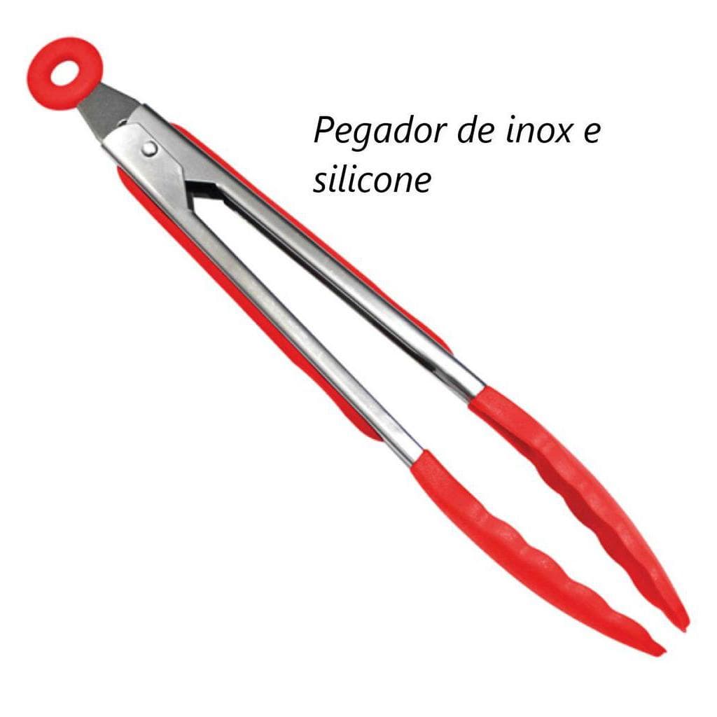 Pegador silicone carne churrasco salada cozinha Gelo Macarrão pinça culinaria 30cm Vermelho livre de bpa