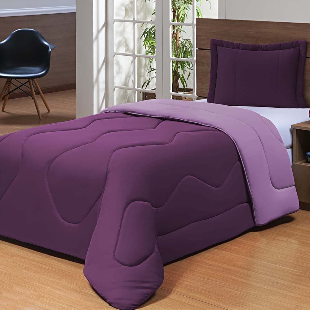 Edredom Solteiro Dupla Face Malha Gel 2 Peças Roxo Com Lilás