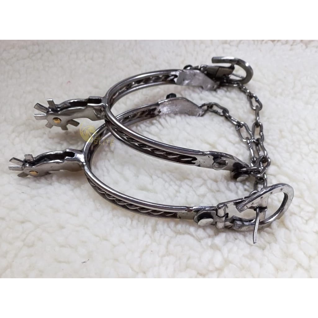 Espora  Torcida 2 Fios Inox Para Cavalos + Correia