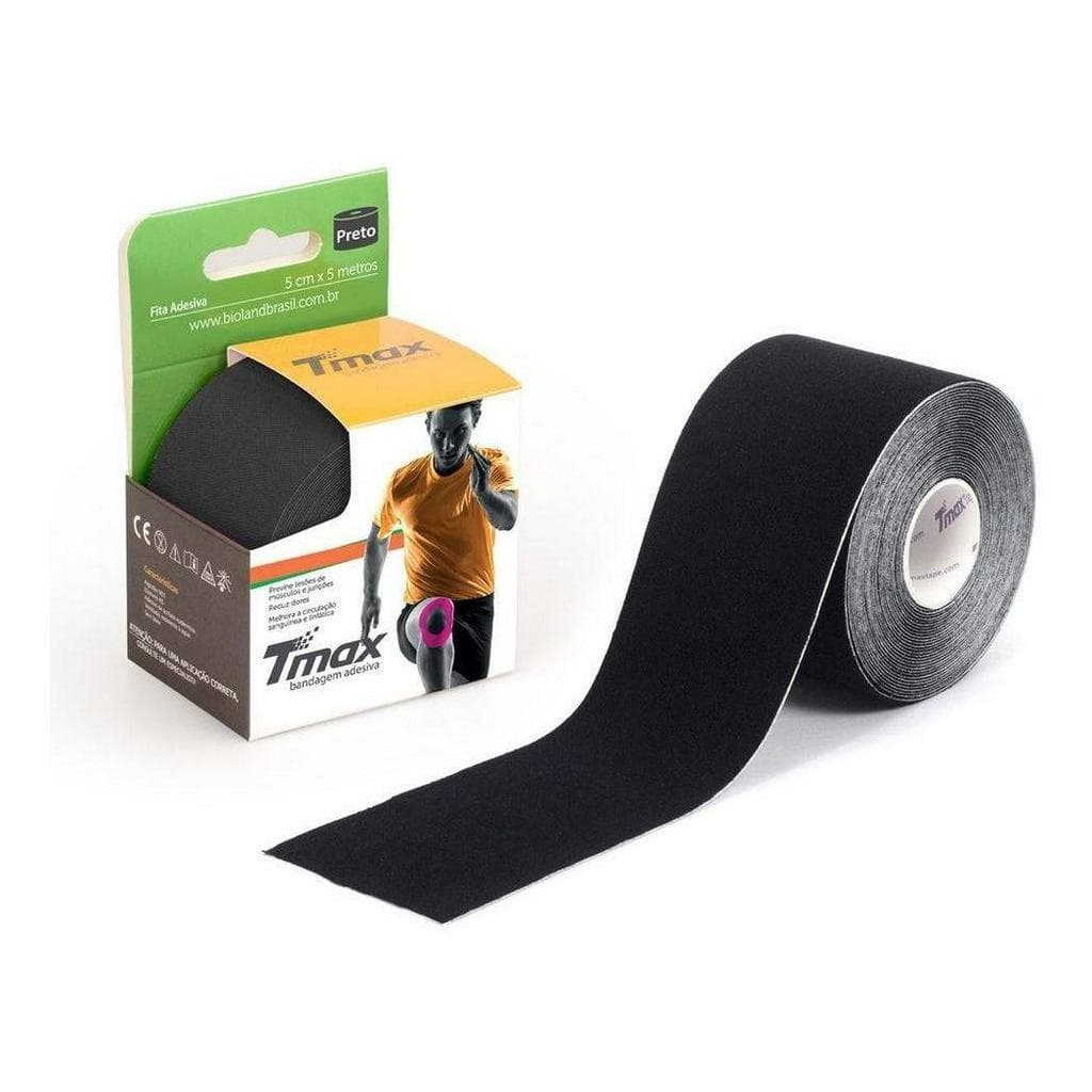 Kinésio Tmax Preto Bandagem Elástica Terapêutica 5cm X 5m