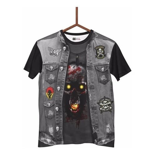 Camisa Caveira Jaqueta Jeans Moto Clube Skull 3d Cv017 Xg