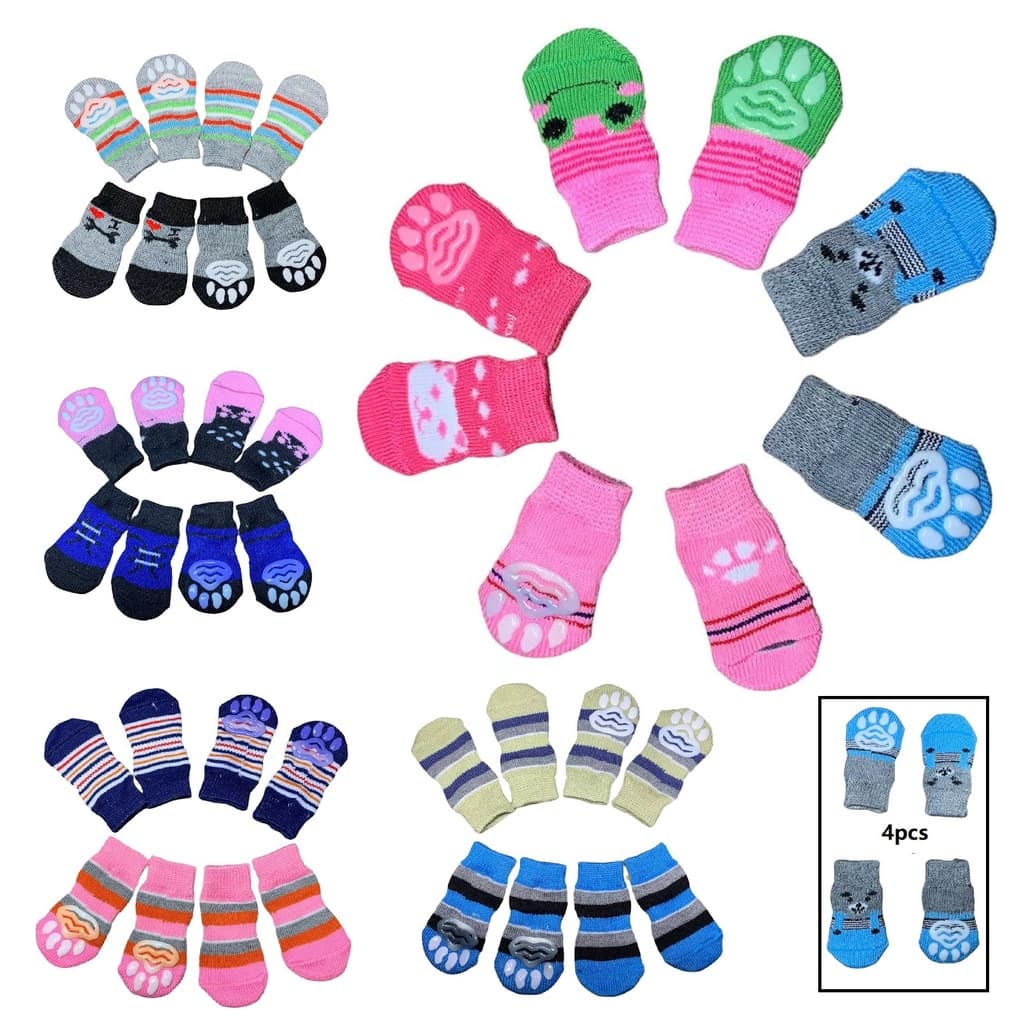 4 peças de Meia Para Pet Cães Gatos Antiderrapante Sapatos Socks Frio