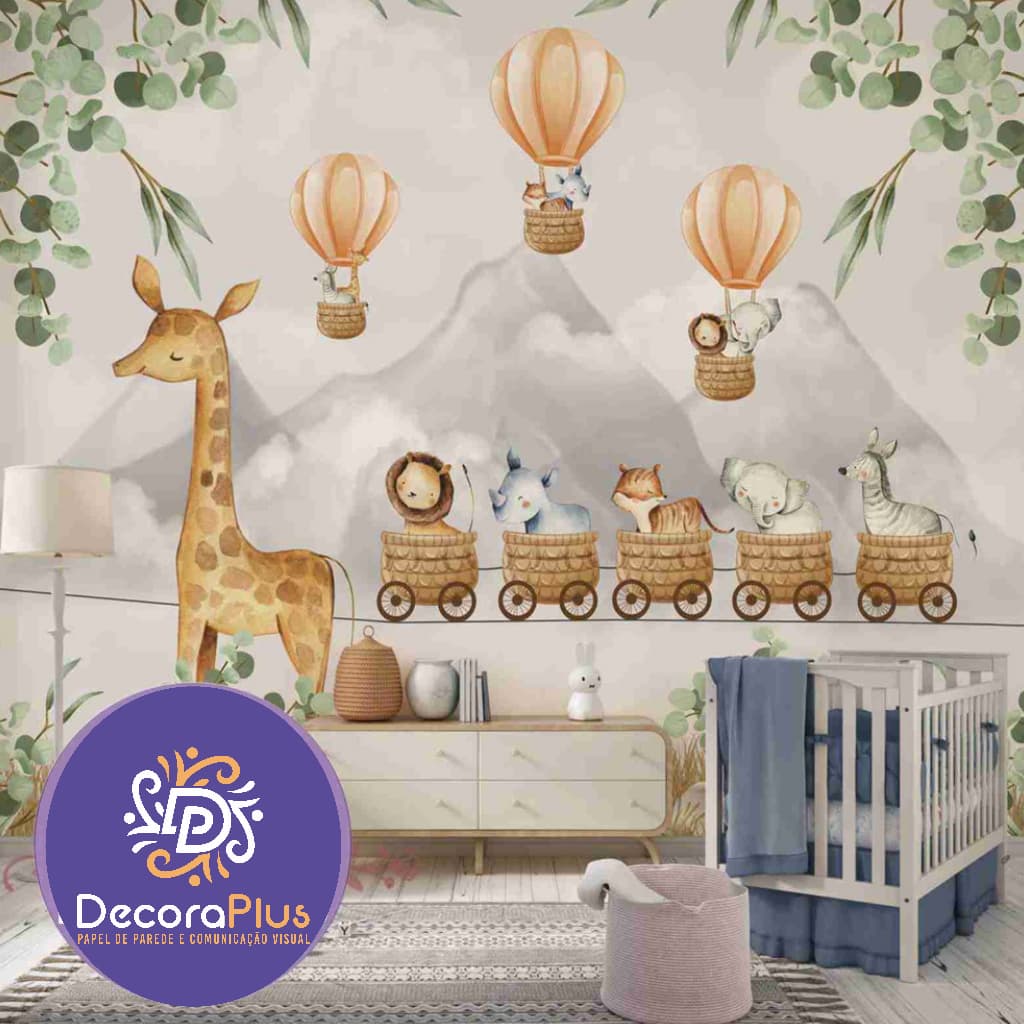 Papel De Parede Foto Mural Personalizado Bichinhos Montanhas Brincando Na Corda Bamba Fosco Vinil M²