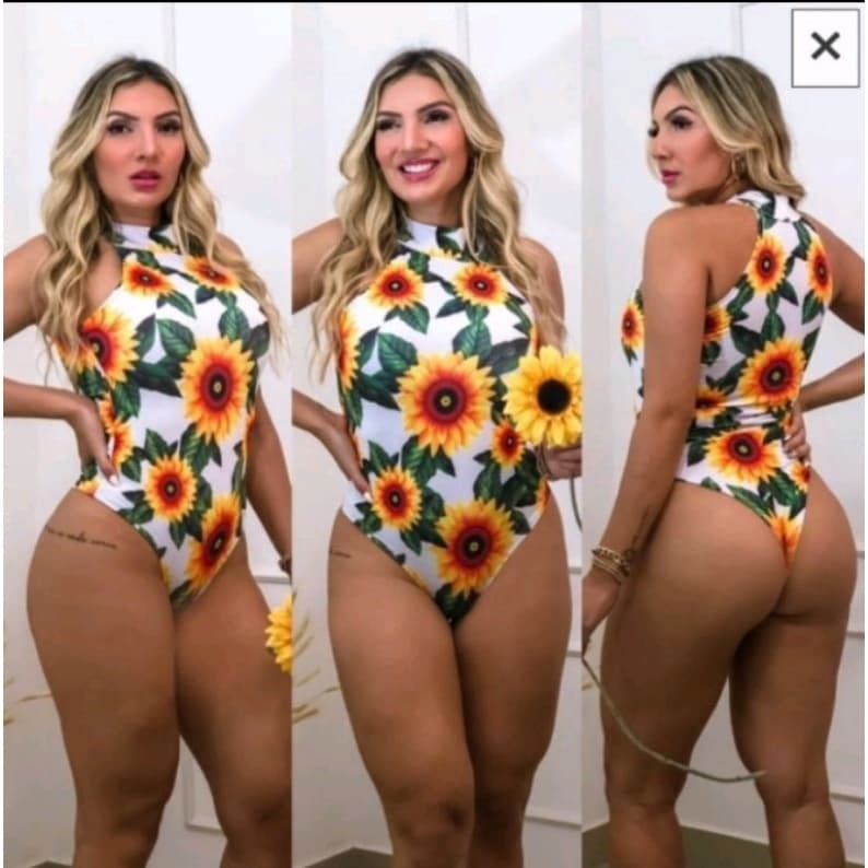 Bory Girassol Gola No Pescoço Body Regata Maiô Praia Verão