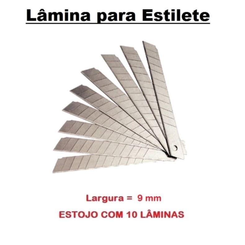 Lâmina estilete de aço carbono estreito 9mm e largo 18mm kit jogo com 10 laminas