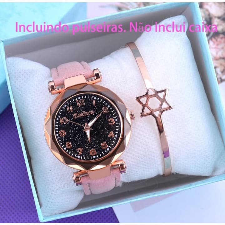 Relógio Feminino de Pulso de Quartzo com Mostrador Céu Estrelado Strass Diamante (Inclui pulseira)