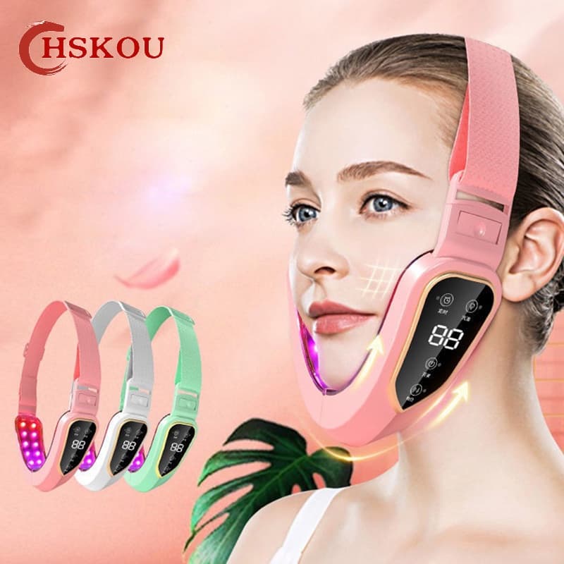 Dispositivo de Lifting Facial com Terapia de Fótons LED, Massageador Vibratório para Afinamento Facial, Queixo Duplo,