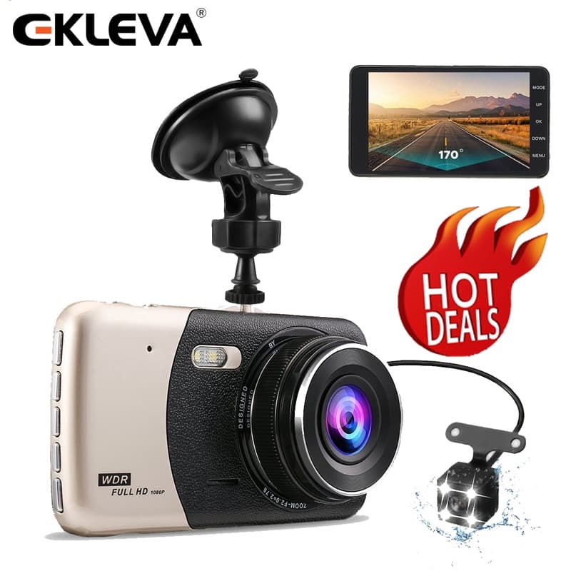 EKLEVA Carro Dvr 4 Polegadas Câmera Automática Lente Dupla FHD 1080P Dash Cam Gravador De Vídeo