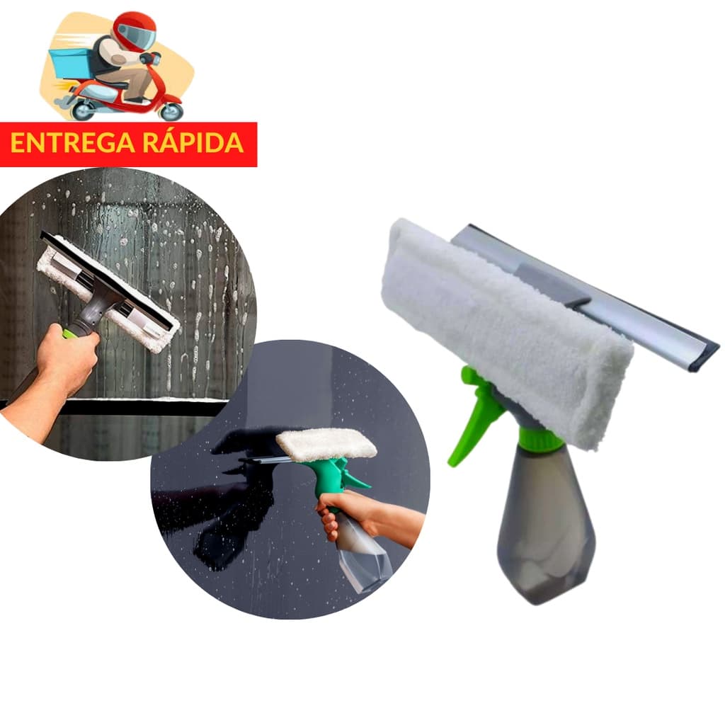 Rodo Limpa Vidros com Spray 3 em 1 - Limpa e Seca Multiuso