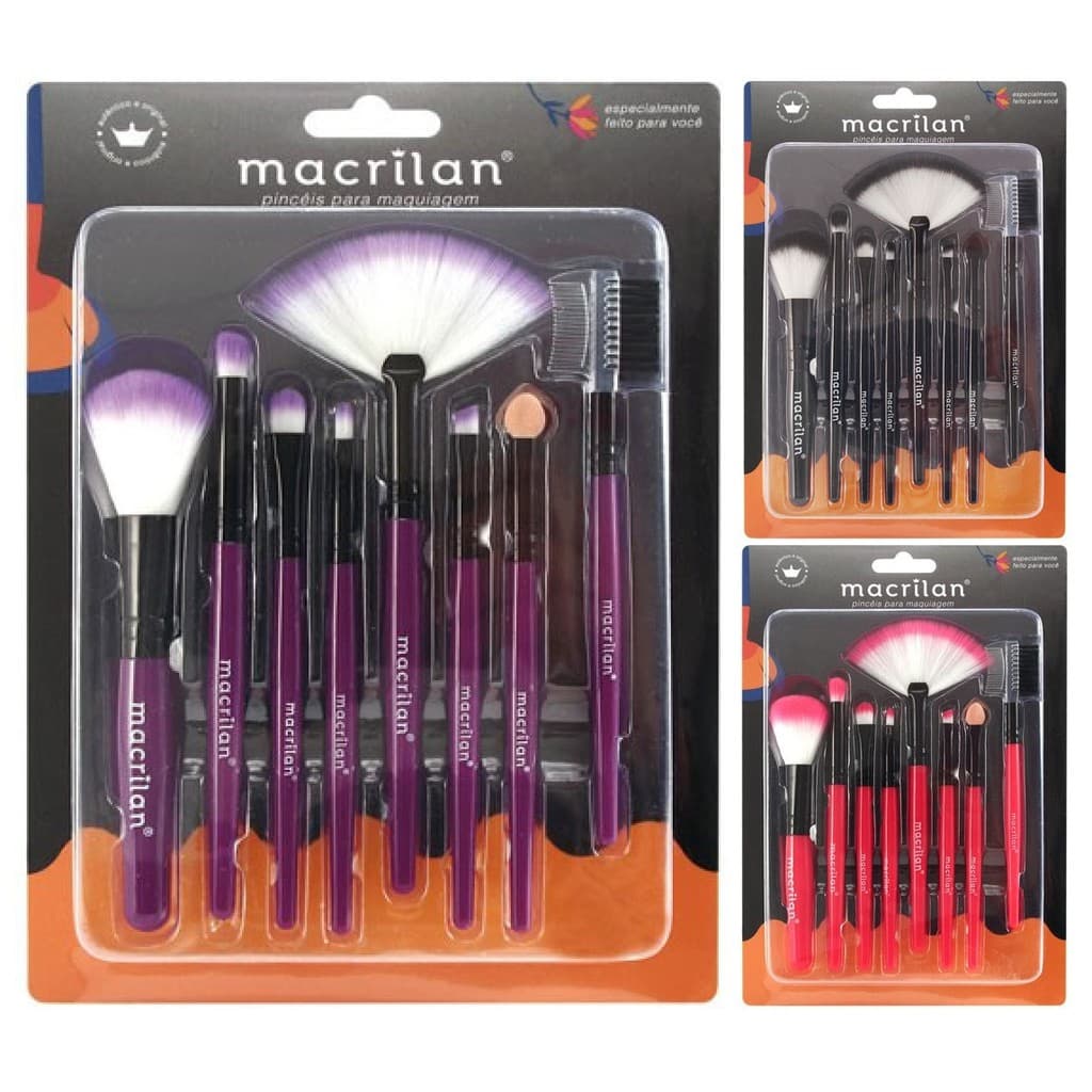 Kit de Pinceis Macrilan com 8 Pincel para Pó, Pincel para Sombra, Pincel para Sobrancelhas e muito mais