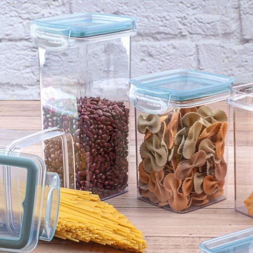 Pote Hermético Trava Mais Cristal Azul Porta Mantimentos Utensilio Organizador