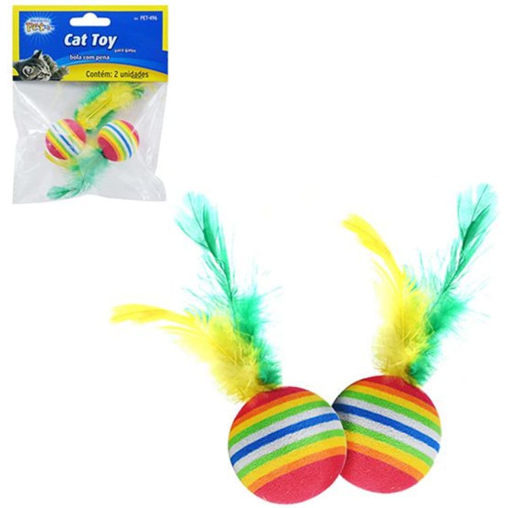 Brinquedo Para Gato Bola De Eva Com Pena Colors 3 Cm De Ø Com 2 Unidades