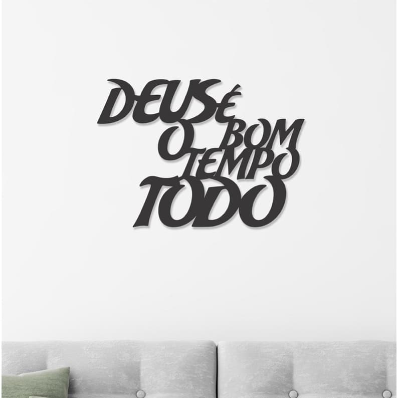 Quadro Decorativo Religioso Frase Deus É Bom O Tempo Todo MDF 3mm Preto Fosco