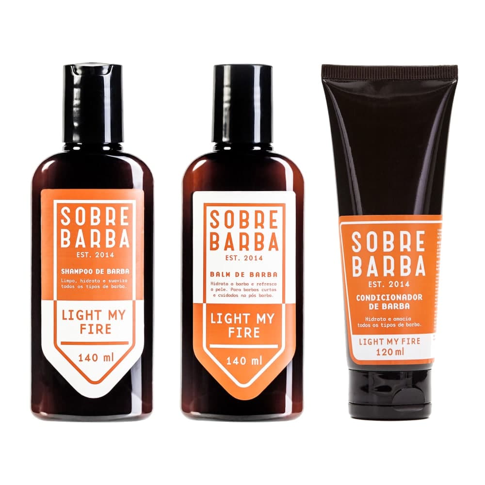 Kit Shampoo Para Barba, Condicionador Para Barba e Balm Para Barba Light My Fire Sobrebarba