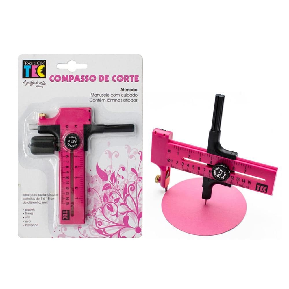 Compasso Cortador Circular + 6 Lâminas + 2 Grafites Toke e Crie