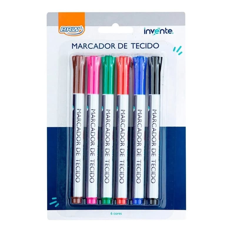Canetas Coloridas Para Tecido Roupas Kit C/ 6 Unidades - cores vivas