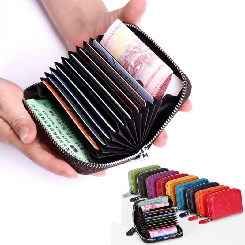 Carteira Feminina Masculina Porta Cartão De Crédito Couro Genuíno RFID Bolsa De Bolso Com Bloqueio