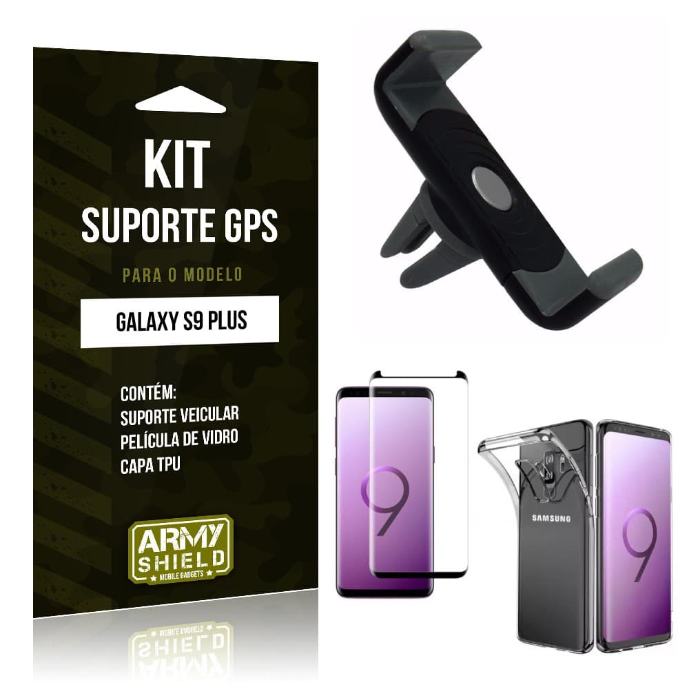 Kit Suporte Veicular Galaxy S9 Plus Suporte + Película + Capa - Armyshield