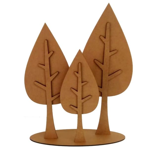 Trio de Árvores Tipo Gota Enfeite Festa Infantil  Cenário MDF 3mm Crú.