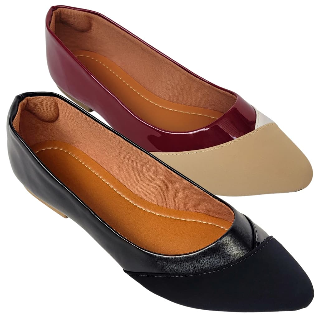 Kit Sapatilha Feminina Bico Fino 2 Pares Rasteirinha Casual Confortável Sandália Feminino Elegante