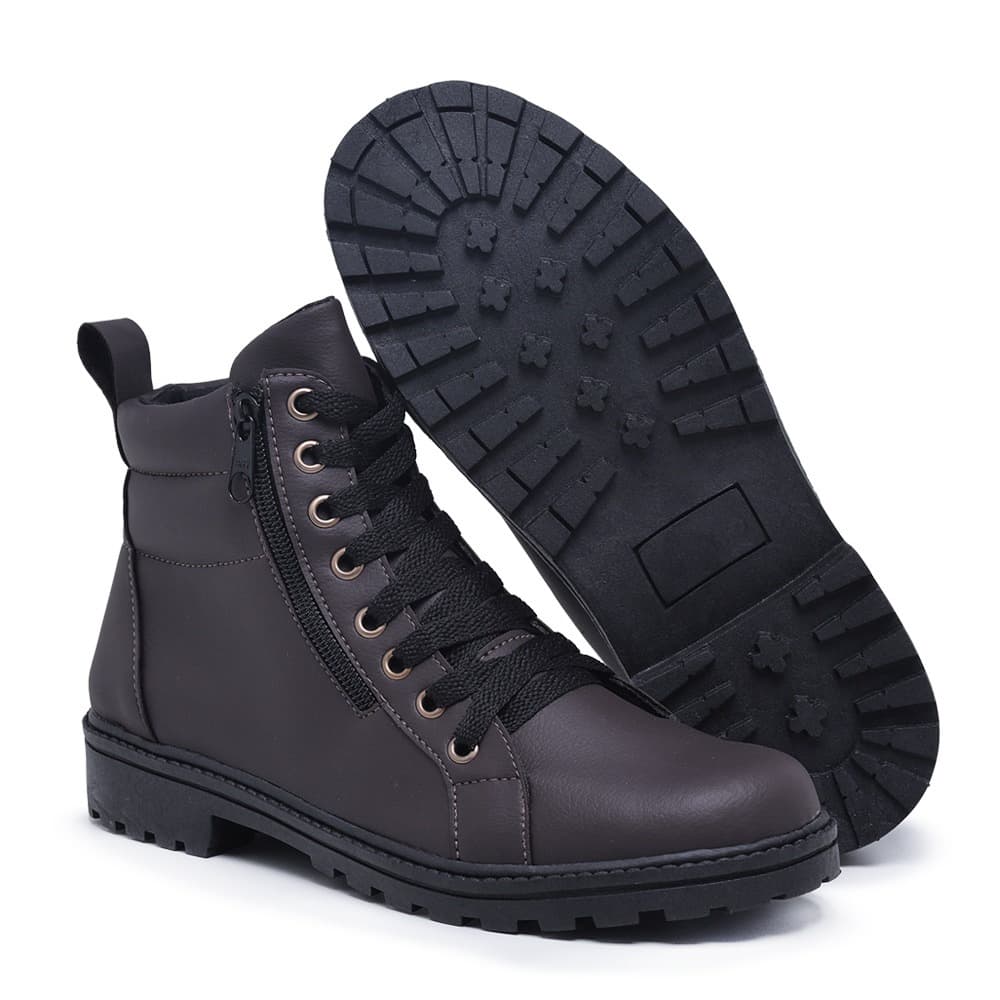 Bota Coturno feminino de Couro Sintético com Ziper do 33 ao 41