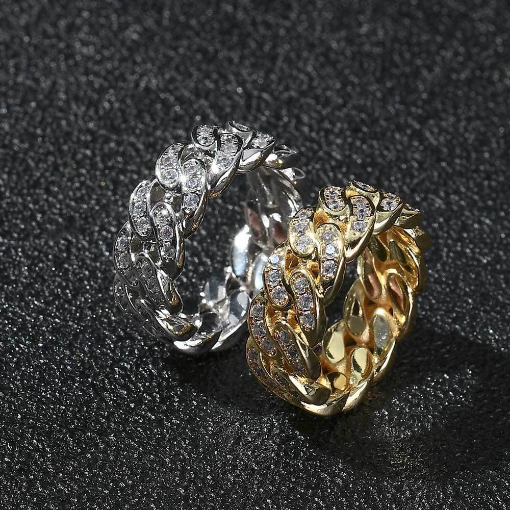 Novo Anel Cubano Zircon De Uma Fileira De 8mm Popular Hip-Hop 18K Gold Men's Ring