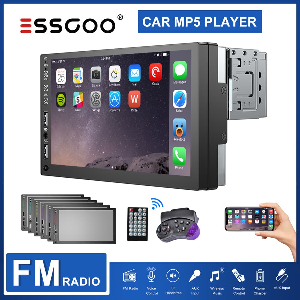 ESSGOO Rádio Estéreo Para Carro Com Tela Sensível Ao Toque De 7 "Central MP5 Auto Radio Suporte Bluetooth FM 1 Din Audio