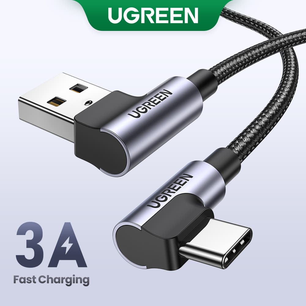 Cabo De Carregamento UGREEN 3A USB C Em Ângulo Reto Para Suporte Tipo QC 3.0 Rápido Xiaomi 9 Pro Redmi Samsung Galaxy