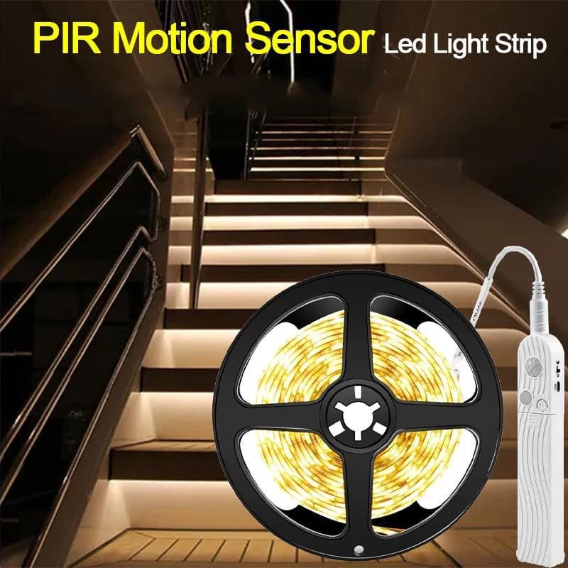 Barra De Luz LED De 5M De Bateria Com Sensor De Movimento PIR Fita Noturna Sob De Armário Adequada Para Iluminação Interna Do Guarda-Roupa Quarto