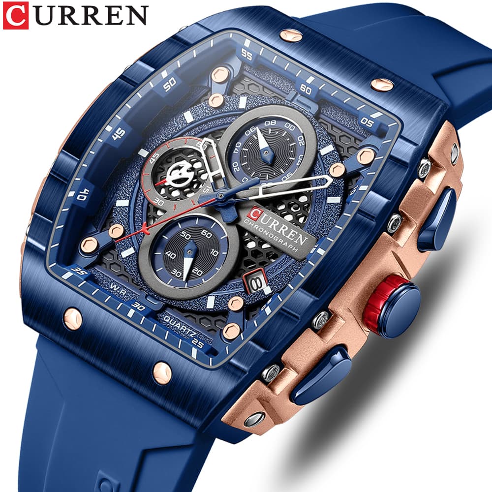 CURREN Relógio Original Masculino Marca Topo De Cronógrafo De Ponteiro Luminososilicone Correia Casual Moda Esportiva Quartzo À Prova D'água 8442X