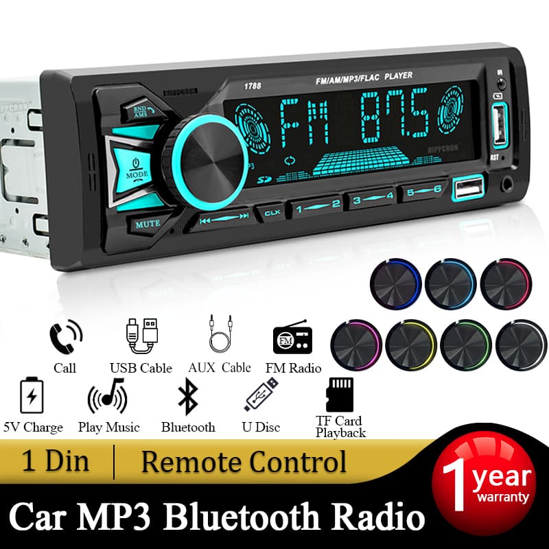 Novo Rádio de Carro SINOVCLE 1din Estéreo Bluetooth MP3 Player Receptor FM com Controle Remoto AUX/USB/Cartão TF
