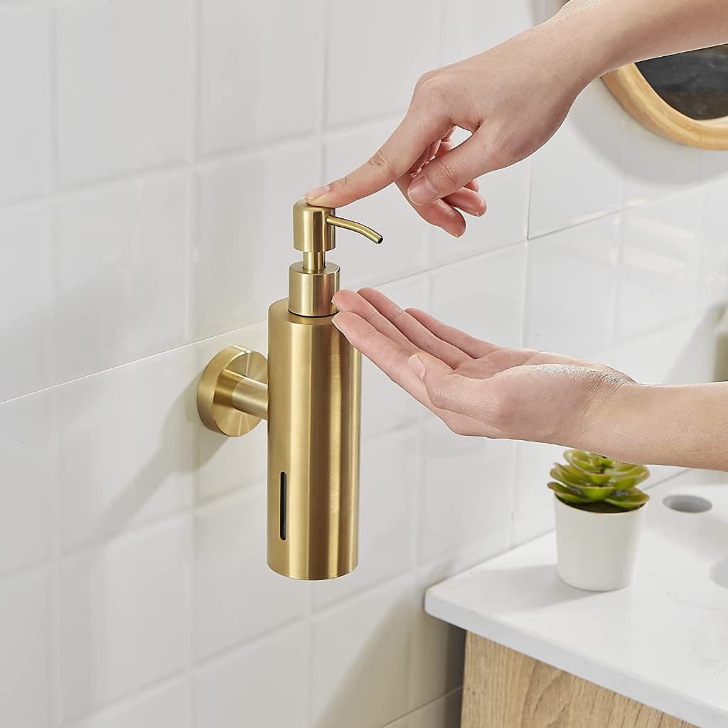 Dispensador de Sabão Líquido para Banheiro Garrafa de Parede 304 Aço Inoxidável ouro