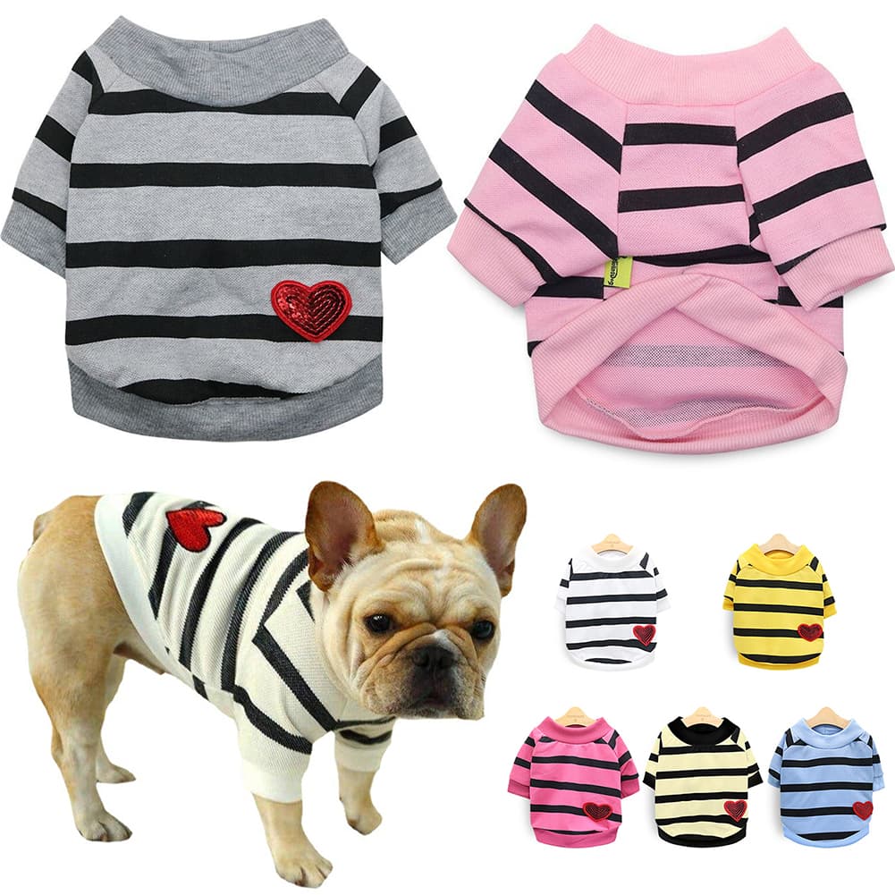 Camiseta Listrada Confortável Roupas De Cachorro Com Listras Confortáveis Casuais De Algodão Gatos Colete Pequenos Capuzes Pullover Casaco Chihuahua
