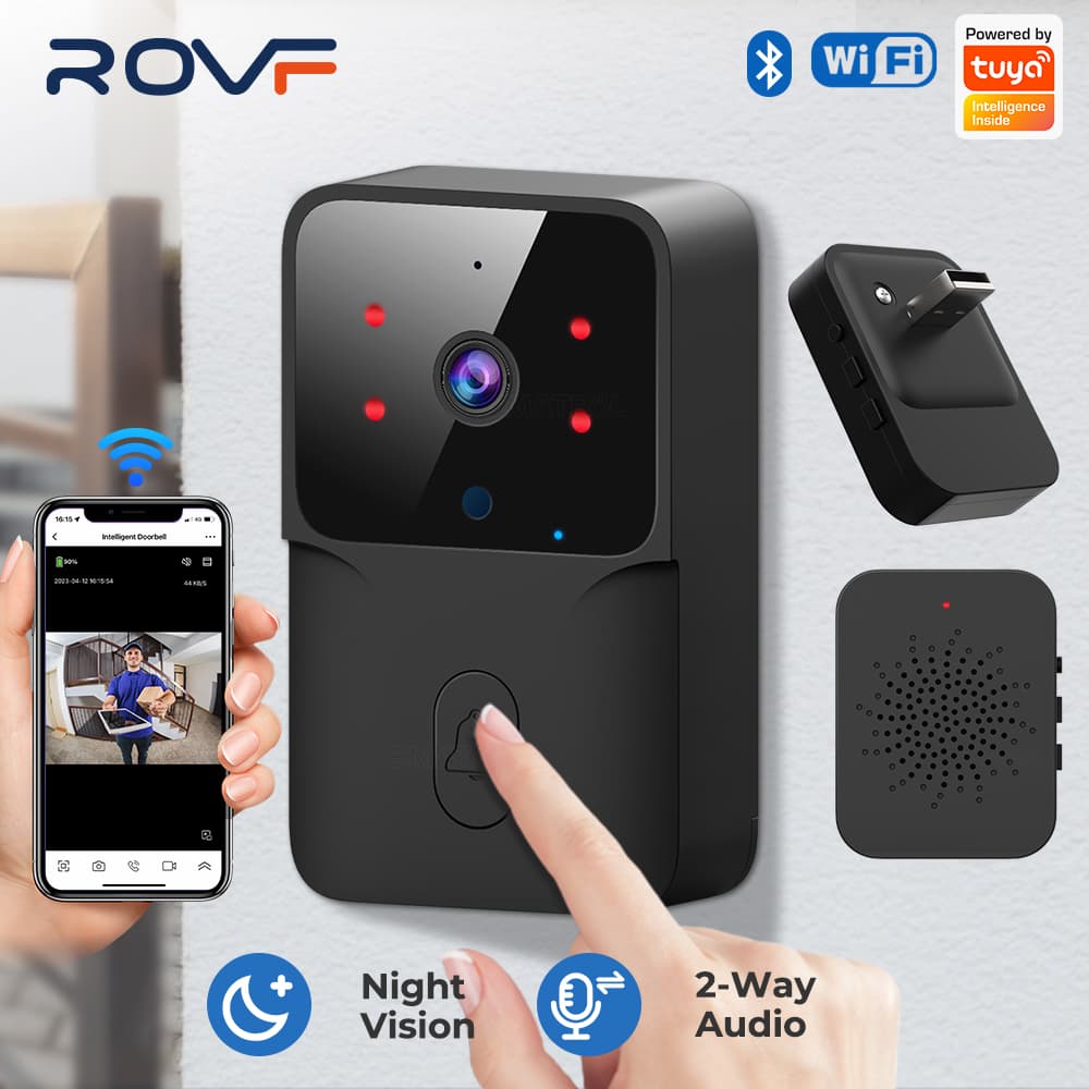 ROVF Tuya Porta Sem Fio Inteligente Wifi Doorbell Câmera De Alta Definição Para Exterior Anti-Roubo Bell Night Vision Vídeo Intercomunicador Home Monitor Telefone Voz