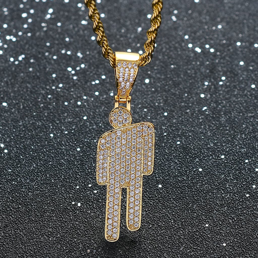 Colar Billie Eilish Mesmo Estilo Blohsh Pingente De Cabeça Crooked Cheio Zircônia Hipster hiphop Europeu Hip Hop