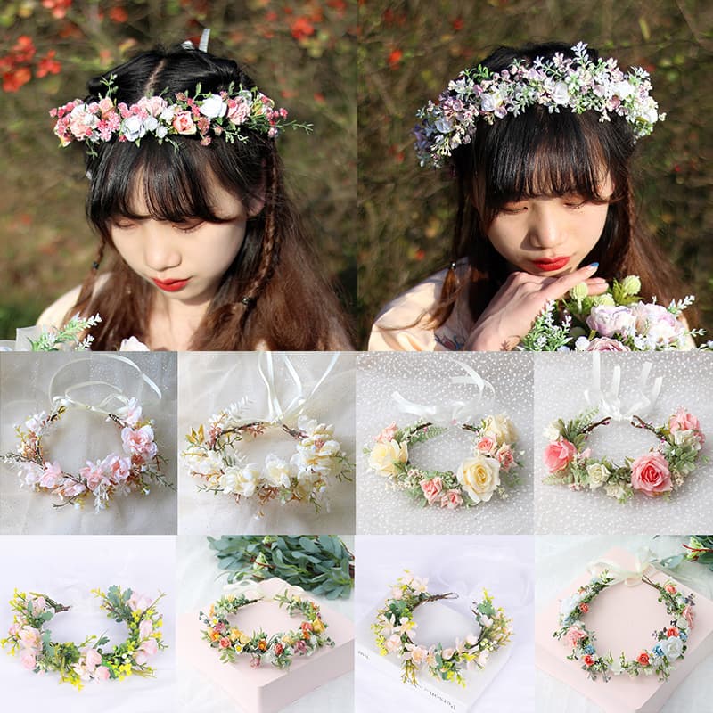 Primavera Boêmia Coroas De Flores Praia Da Grinalda Havaí Floral Garland Romântico Rosa Faux Noiva Casamento Acessórios De Cabelo
