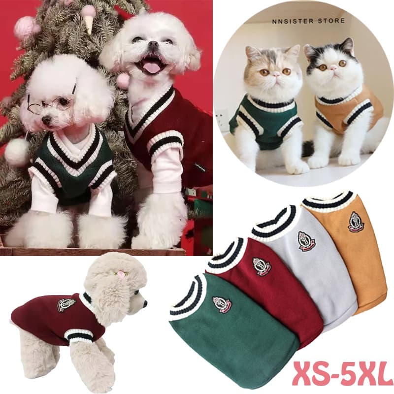 Roupas Para Animais De Estimação Outono E Inverno Novo Colete De Malha Com Decote Em V Faculdade Vento Teddy Pomeranian