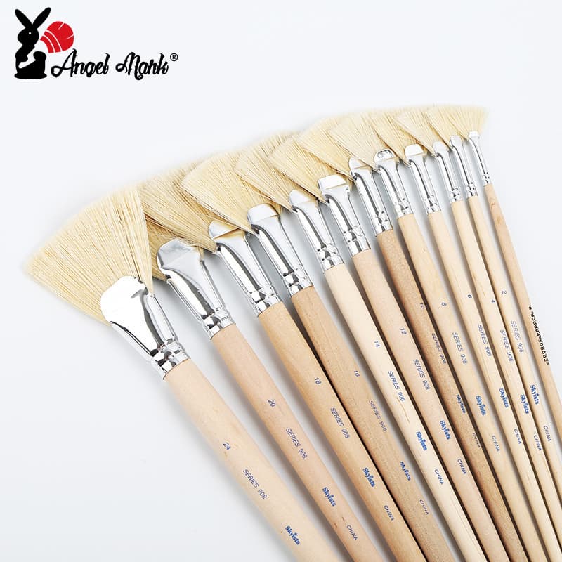 Pincel Para Pintura Em Forma De Leque Angel Mark Desenho De Cerdas Brancas A Óleo Acrílico Profissional Conjunto