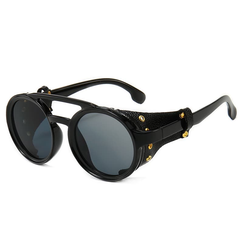 Novos Óculos De Sol Com Armação Redonda Estilo punk Para Homens E Mulheres , Couro De Feixe Duplo Modernos Personalizados