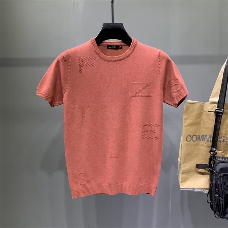 Carta camisola masculina 3 cores M-3XL em torno do pescoço meia manga Casual topo verão fino respirável camiseta