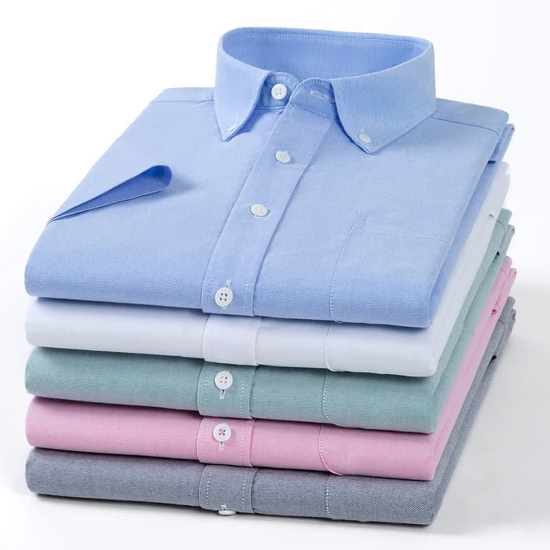 Casual 100% Algodão Manga Curta Oxford Camisas Masculina Botão Para Baixo Camisa Social Homem