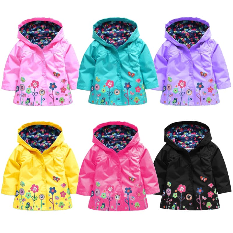 2-6 Anos Meninas Capa De Chuva Flores Primavera Outono Impermeável Casaco Com Capuz Zipper Roupas Para Crianças