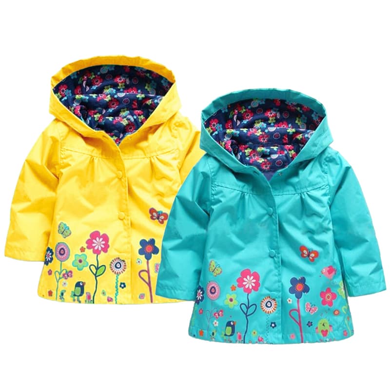Meninas Capa De Chuva Flores Primavera Outono Impermeável Casaco De 2-6 Anos De Idade