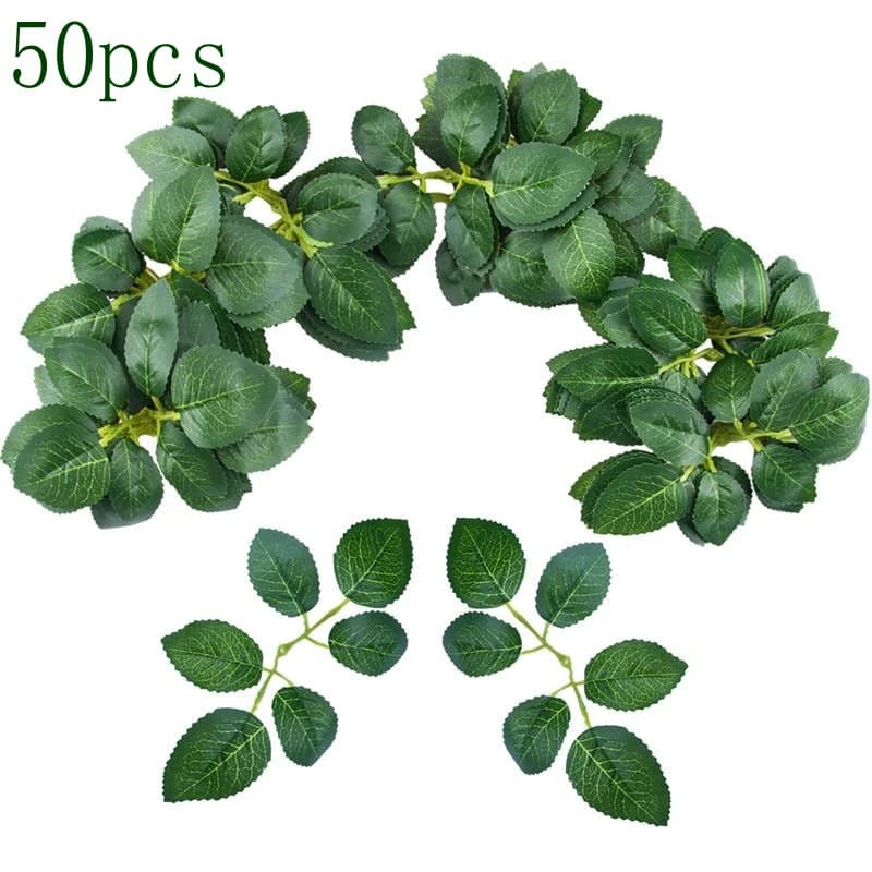 50pcs Folhas De Rosa A Granel Flor Artificial Verde Falsas Para Bouquets De Casamento De Bricolage Decorações De Festas Rose Vine Wreath Garlands Suprimentos