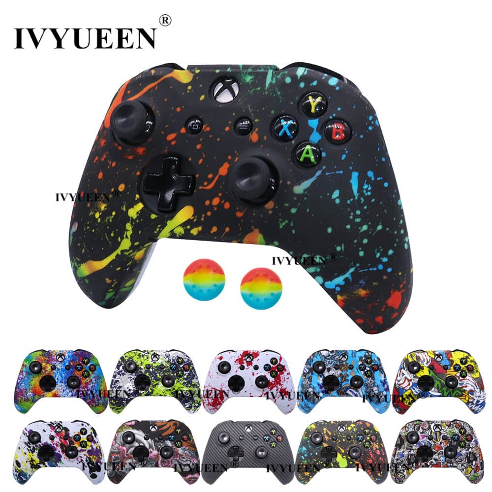 IVYUEEN Para XBox One Xs Controlador Modelo 1708 Silicone Protetor De Pele Caso Impressão Capa Apertos Boné