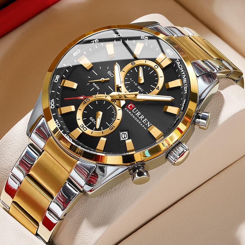 CURREN Relógios Masculinos Da Marca Cronógrafo Multifuncional Casual De Moda De Luxo Em Aço Inoxidável Quartzo À Prova D'água 8445 X